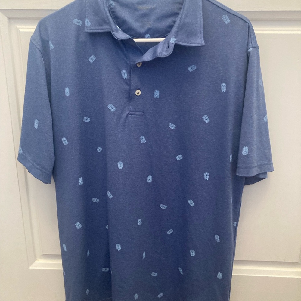 johnnie-O Navy Patterned Polo with Light Blue tiki Pattern